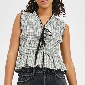 Rails Martine Gingham Tie-Front Blouse Size Medium
